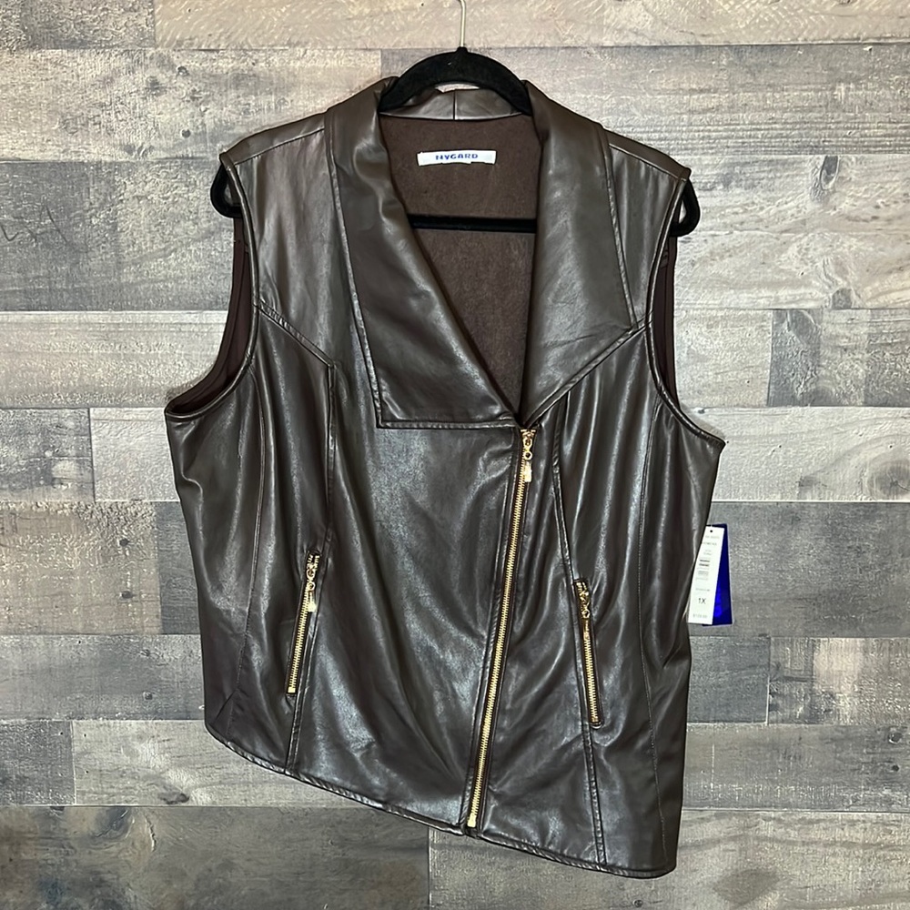 New Brown Faux Leather Nygard Zip Up Vest